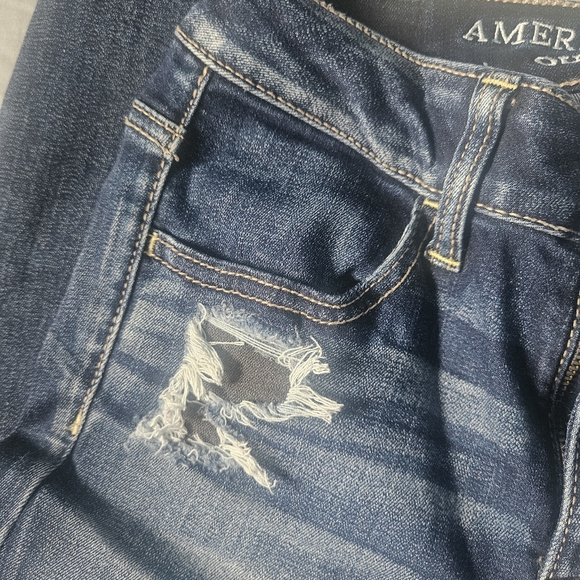AMERICAN EAGLE Super Stretch Jegging Distressed Patched 00 SHORT AE - Picture 8 of 10